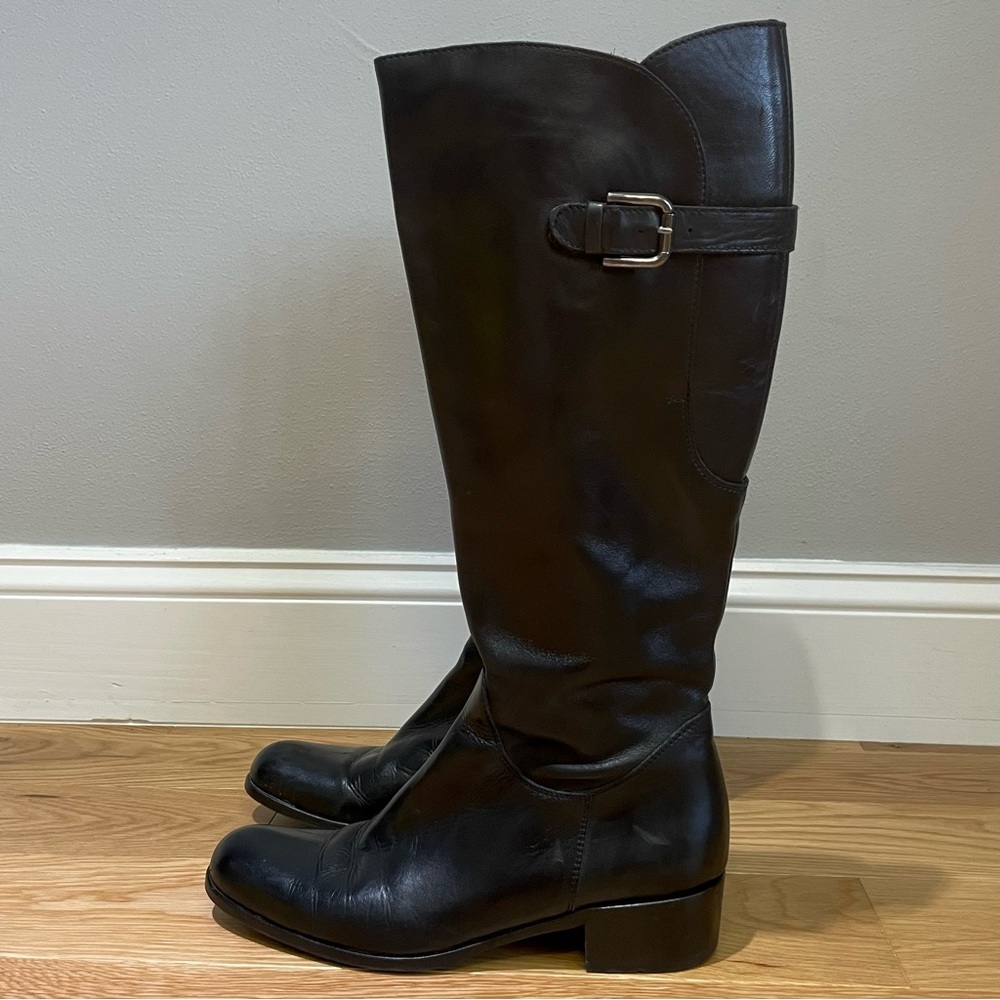 Meucci Black Leather Classic Round Toe Tall Equestrian Riding Boots - Size 8